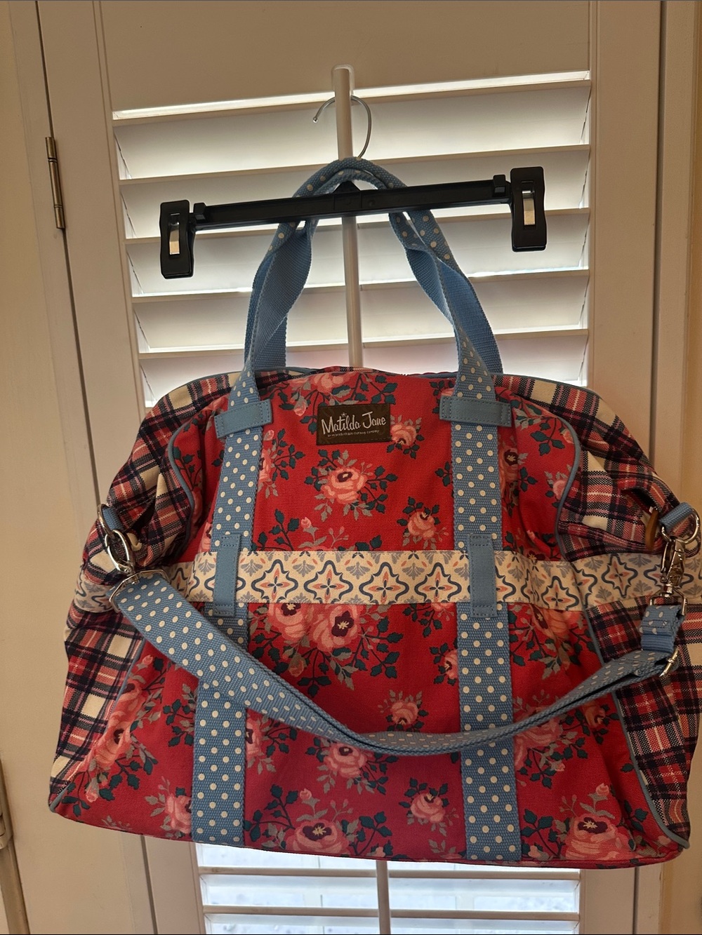 Matilda Jane Red Floral & Plaid At The Lodge Weekender Overnight Bag Tote